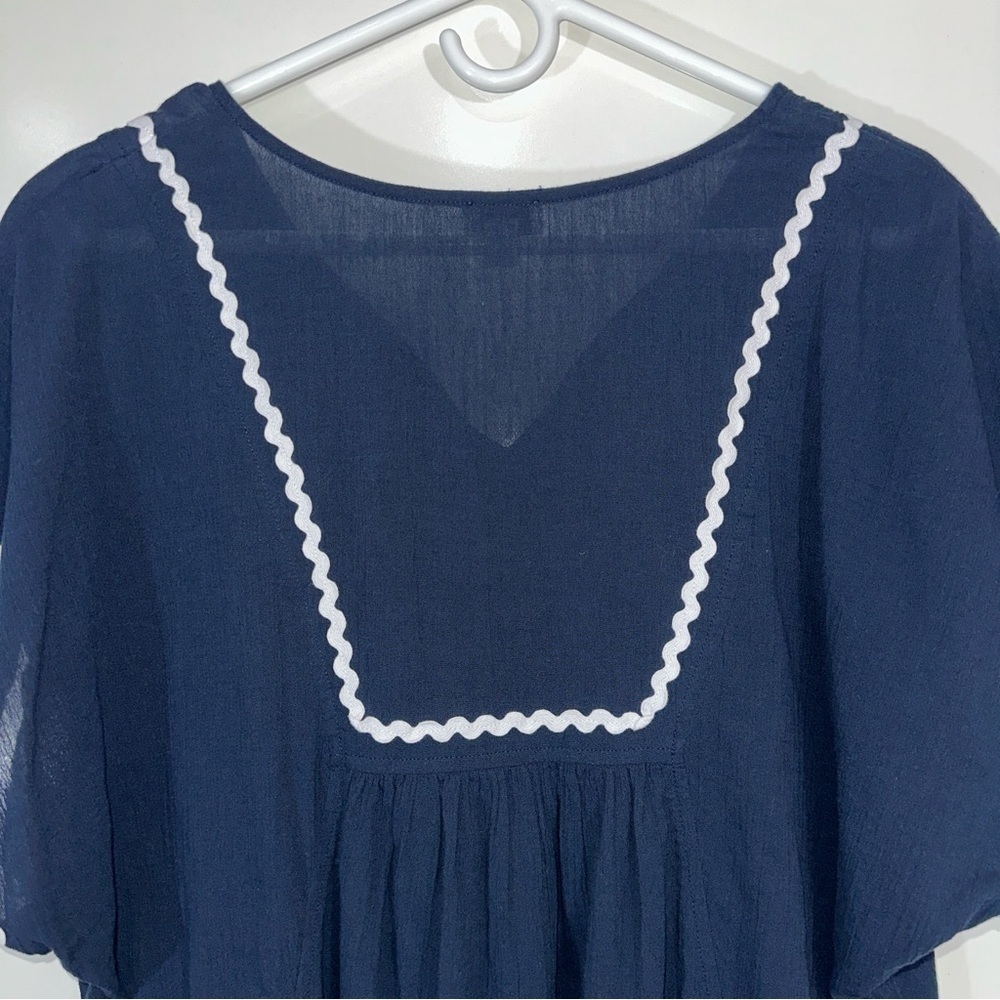J. Crew Factory Navy Blue And White Fringe Tunic/Coverup - Picture 4 of 7